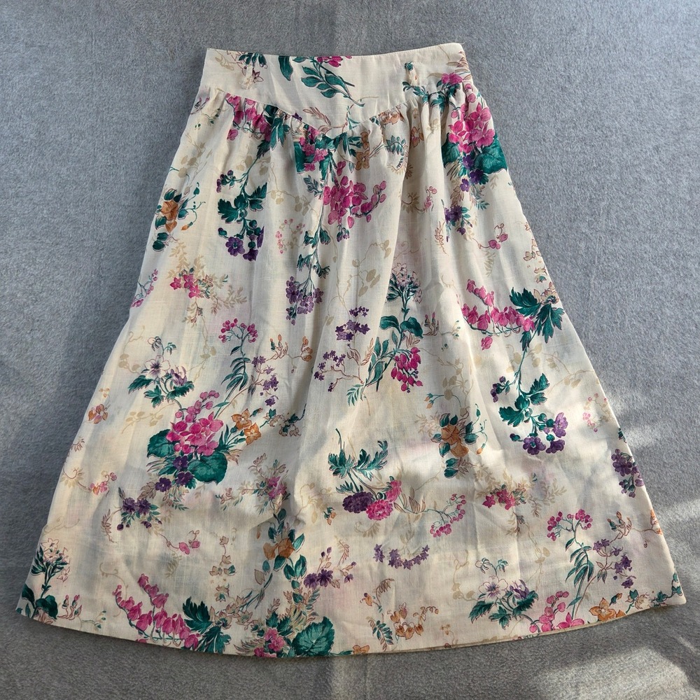 Unbranded Floral Midi Skirt Womens Small Cream Pink Purple Vintage Style A-Line